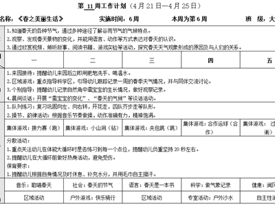 大一班 第十一周计划